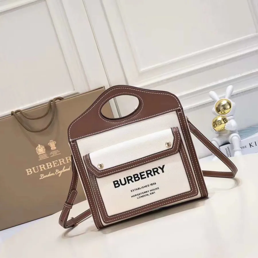 B Collection Tote Bag with Double Color Canvas and Leather Details