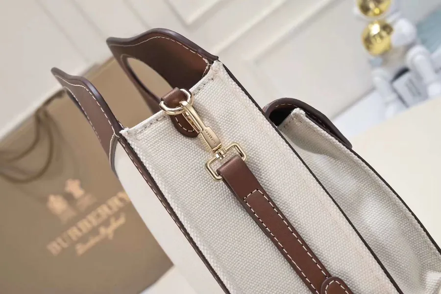 B Collection Tote Bag with Double Color Canvas and Leather Details
