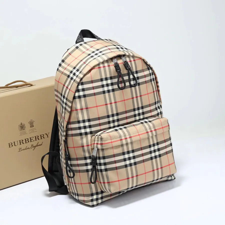 B Brand Upgraded Check Double Shoulder Bag with Smooth Leather Trim