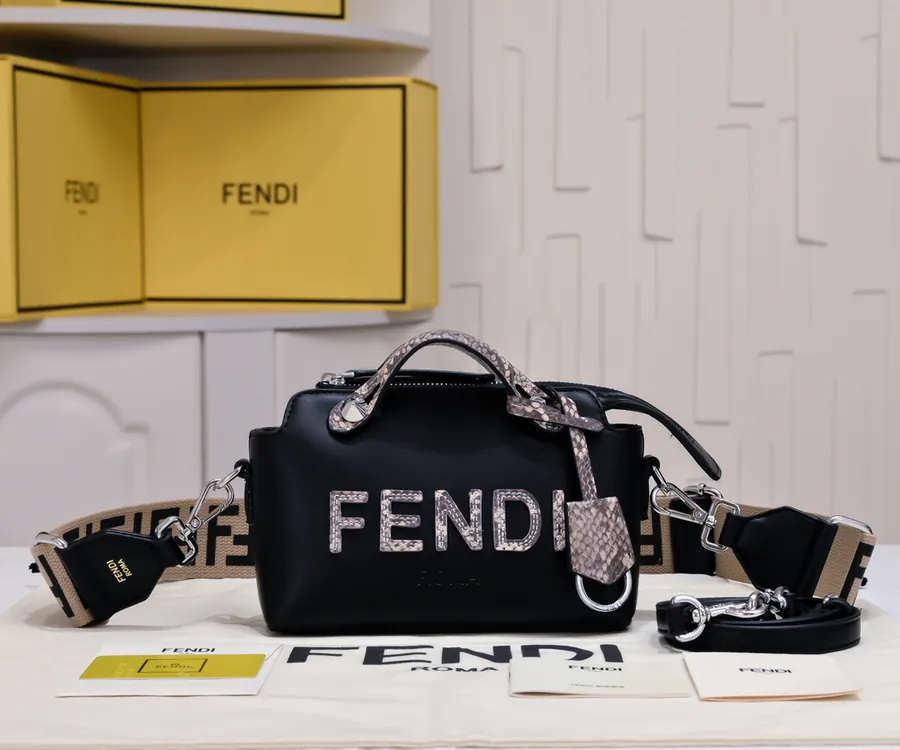 FENDI Boston Tote Minimalist Embroidered Letter Design