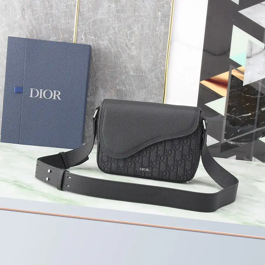 DIOR Bucket Bag with Black Oblique Print and Grained Calfskin