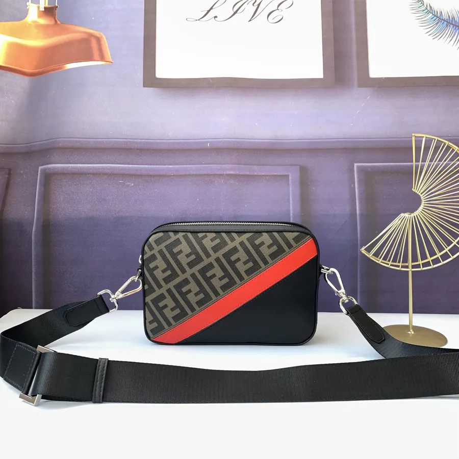 F7M0286 Coffee Brown with Red Compact Shoulder Bag