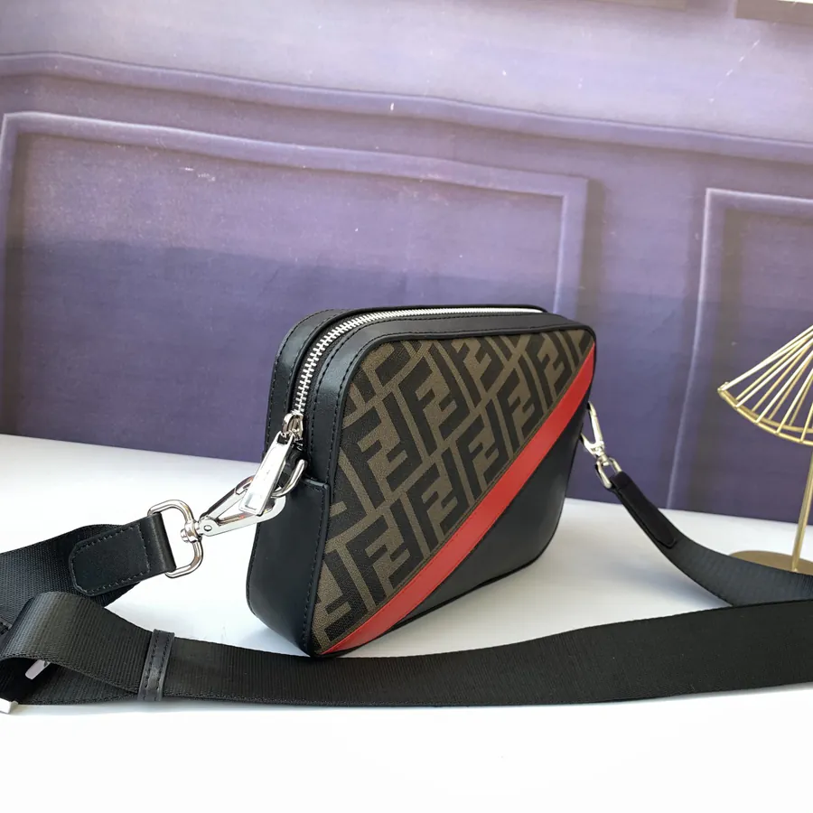 F7M0286 Coffee Brown with Red Compact Shoulder Bag