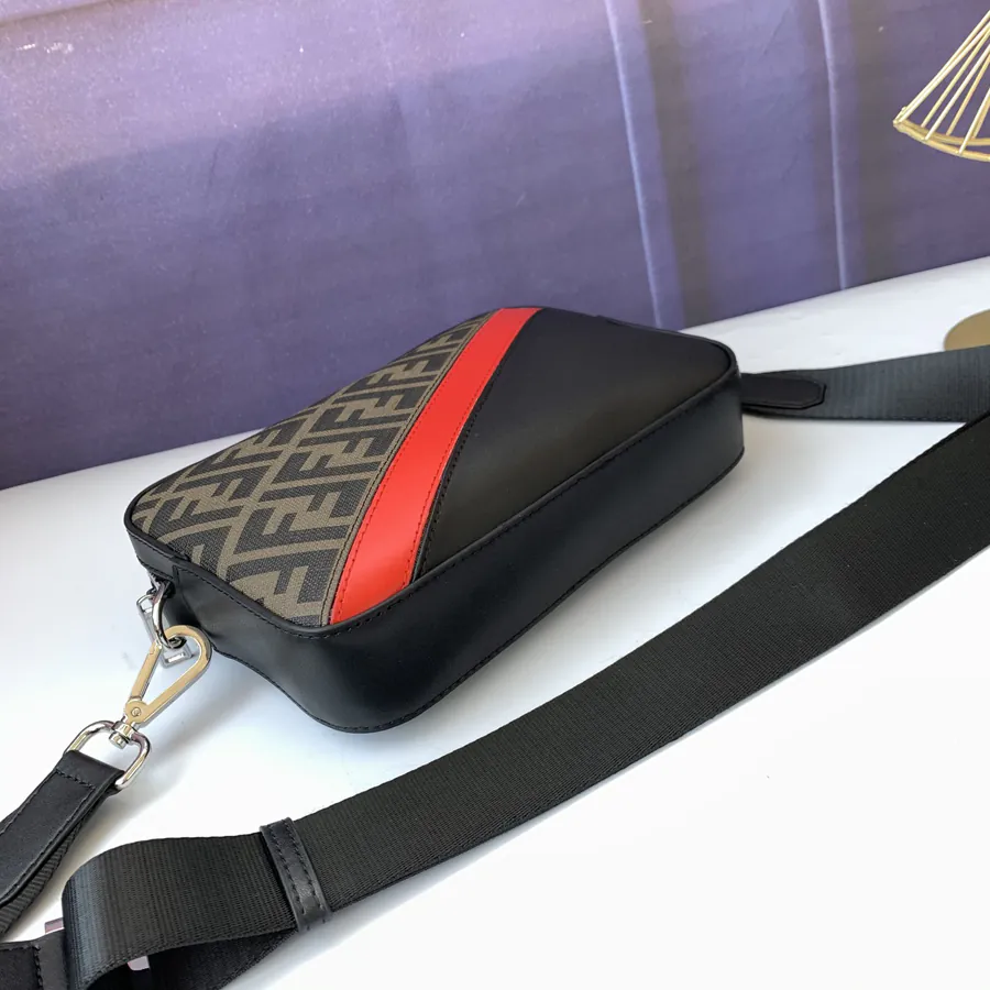 F7M0286 Coffee Brown with Red Compact Shoulder Bag