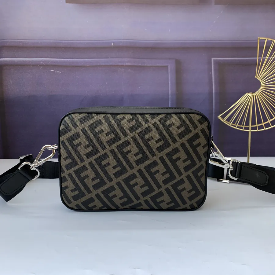 F7M0286 Coffee Brown with Red Compact Shoulder Bag