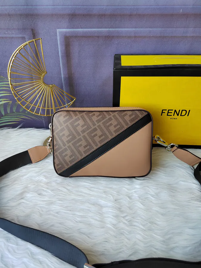 F7M0286 Coffee Brown with Black Brown Compact Crossbody Bag