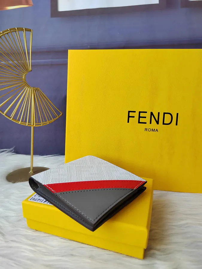 FF Men's Wallet with Eight Card Slots and Two Check Pockets, Grained Calfskin