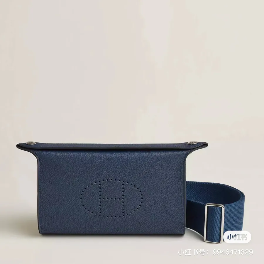 Boutique Hermes Unisex Bag with Full Metal Hardware in Navy Blue
