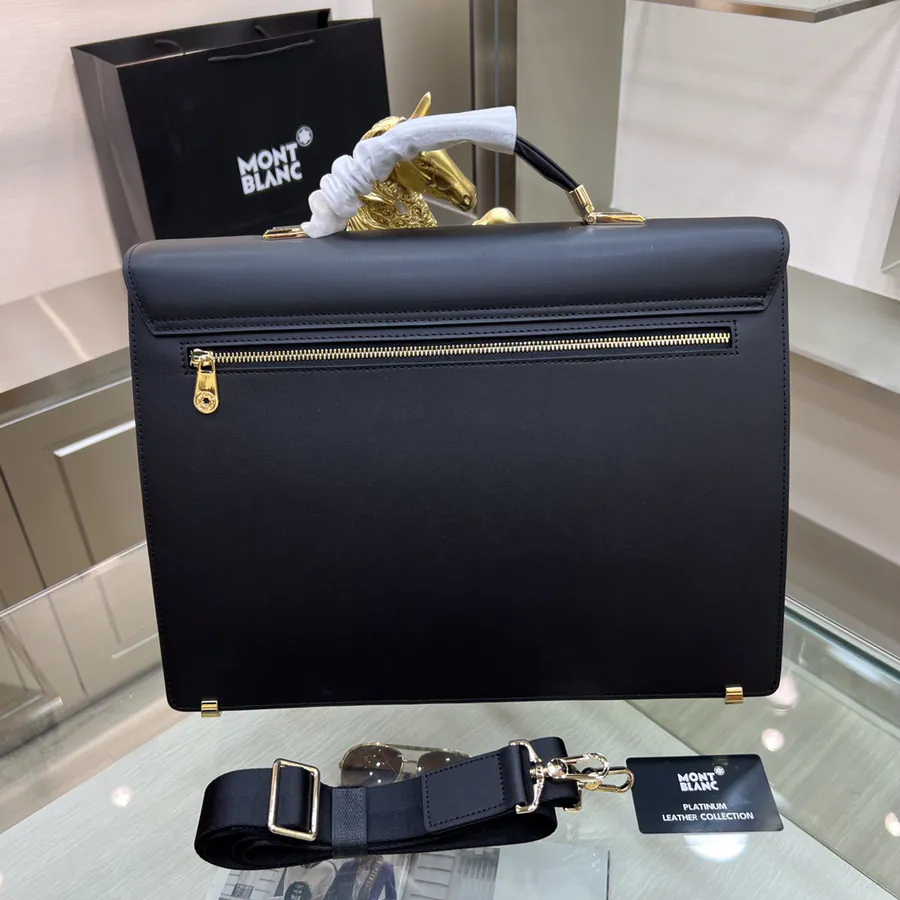 Montblanc International Men's Briefcase Premium Leather, Top tier Hardware, Password Lock