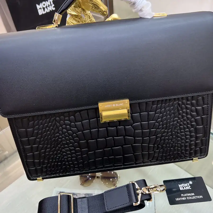 Montblanc International Men's Briefcase Premium Leather, Top tier Hardware, Password Lock