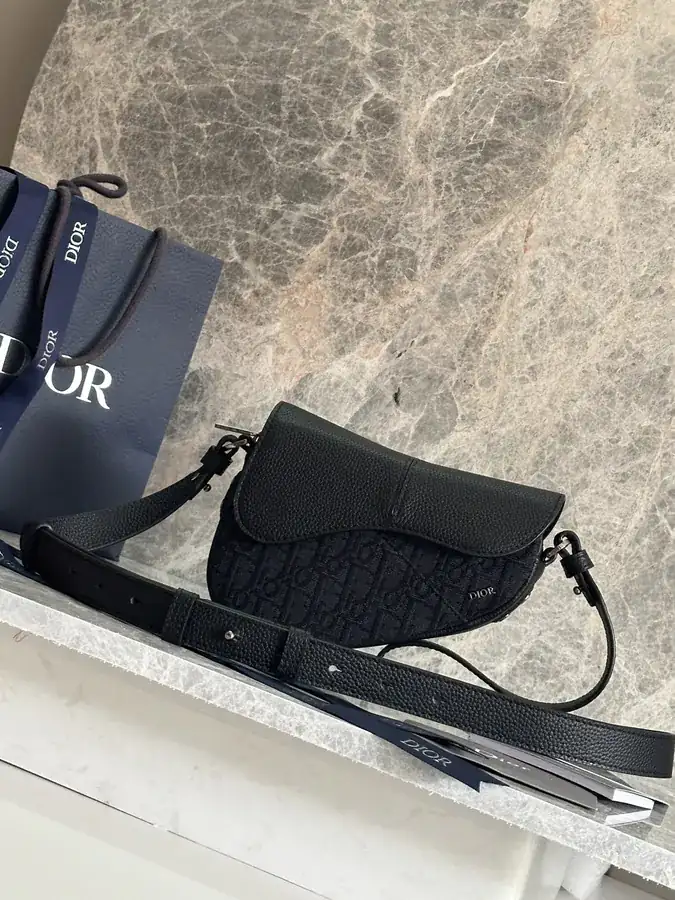 Dior Saddle Bag Modern Design with Black Grained Calfskin and Oblique Print