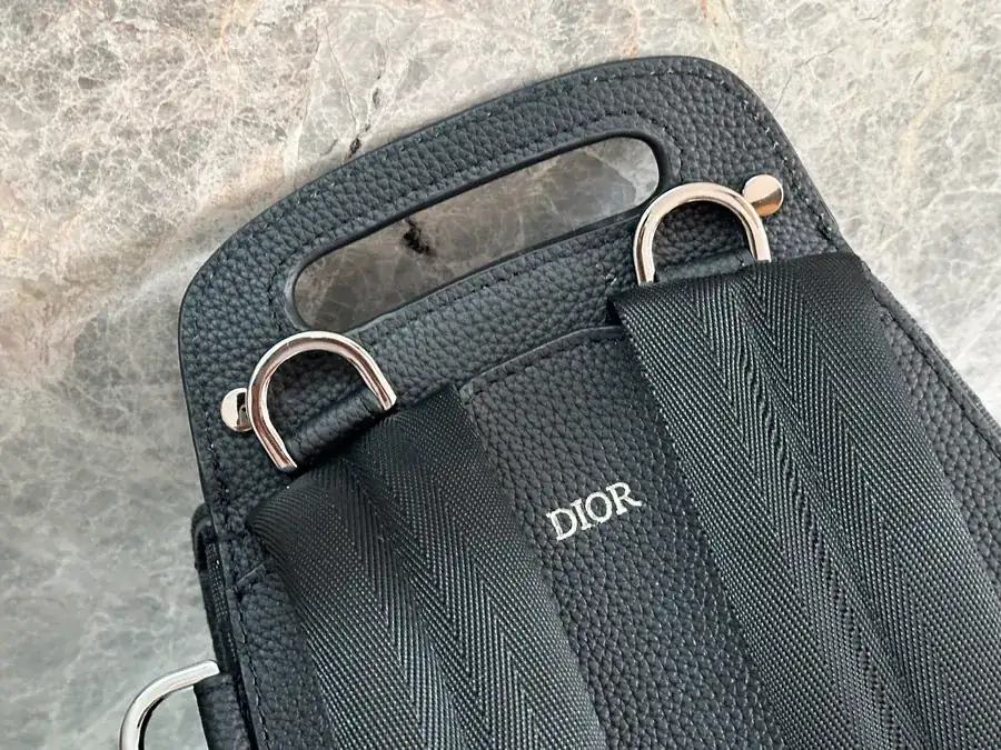 Christian Dior Saddle Shoulder Bag Black Grained Calfskin