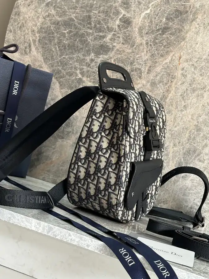 Christian Dior Saddle Shoulder Bag Black Grained Calfskin