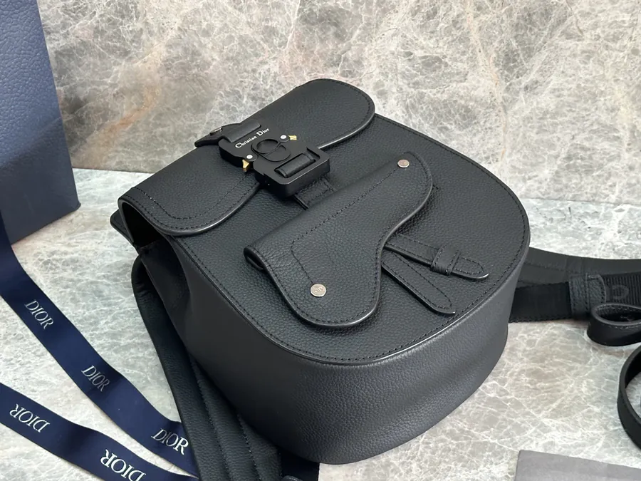 Christian Dior Saddle Shoulder Bag Black Grained Calfskin