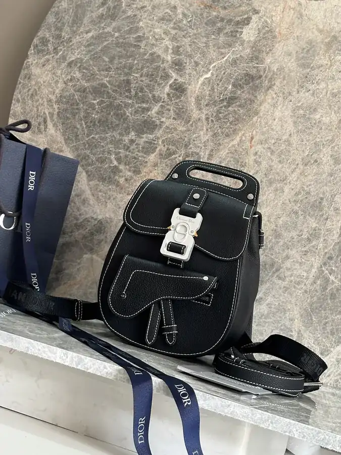 Christian Dior Saddle Shoulder Bag Black Grained Calfskin