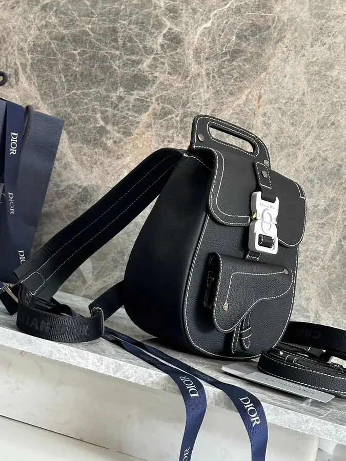 Christian Dior Saddle Shoulder Bag Black Grained Calfskin