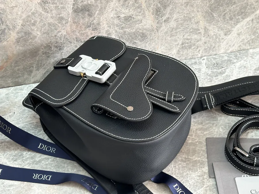 Christian Dior Saddle Shoulder Bag Black Grained Calfskin