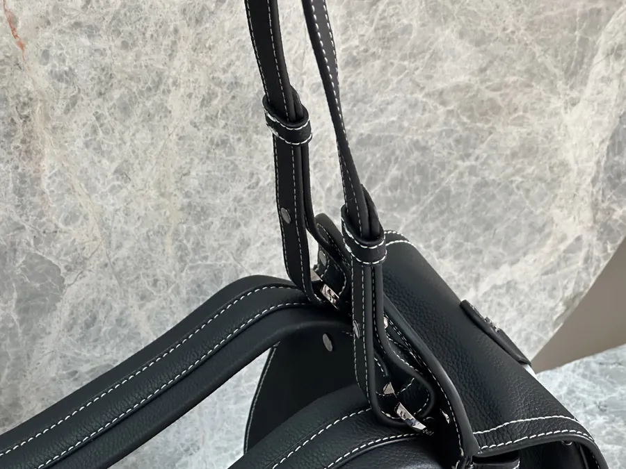 Christian Dior Saddle Shoulder Bag Black Grained Calfskin
