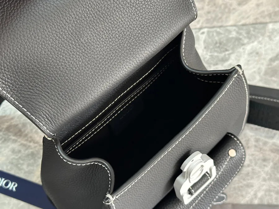 Christian Dior Saddle Shoulder Bag Black Grained Calfskin