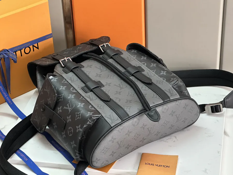 Christopher Small Backpack with Monogram Eclipse Reverse Canvas and Leather Trim