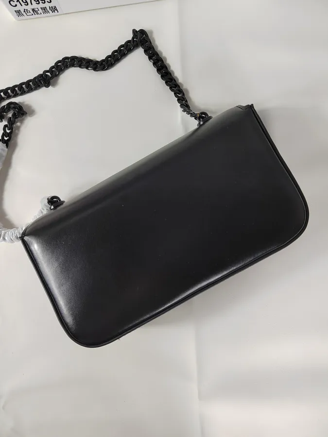 Black Steel TRIOMPHE Grained Calfskin Chain Shoulder Bag