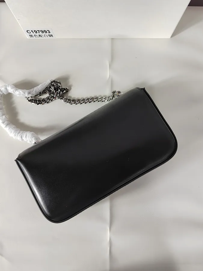 Black White Steel TRIOMPHE Grained Calfskin Chain Shoulder Bag