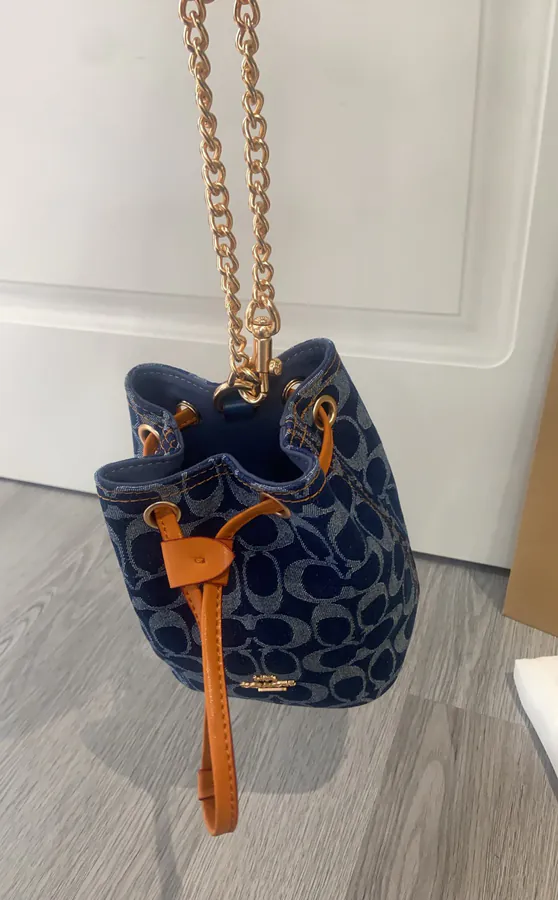 2025 New Drawstring Mini Bucket Bag in Denim Grained Calfskin