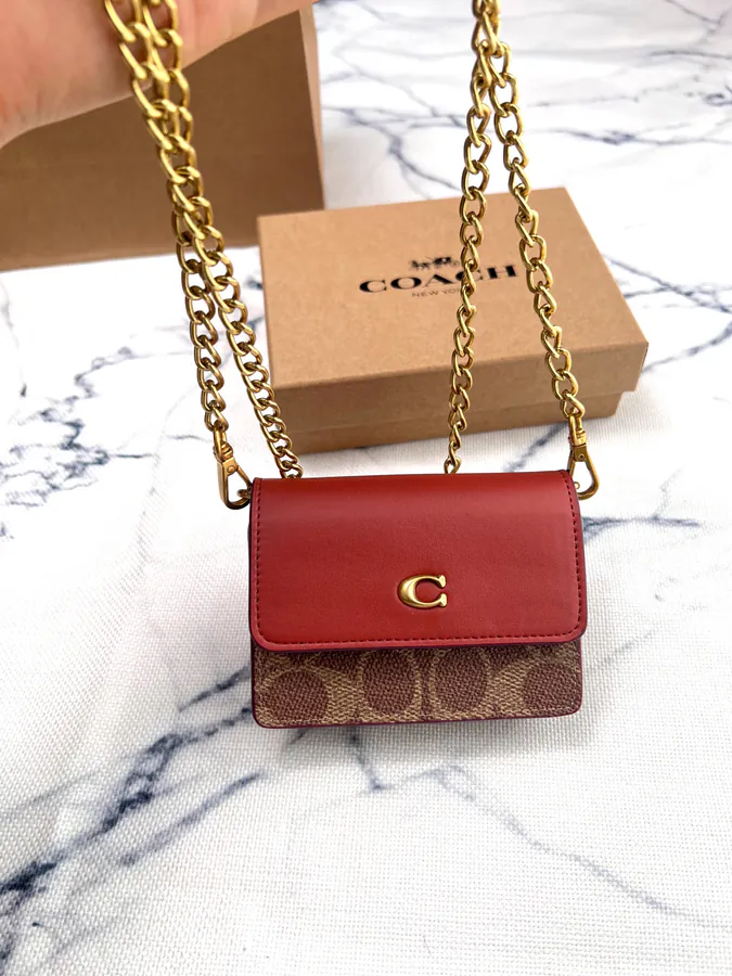 Coach Mini Print Bucket Bag with Brown Chain Strap