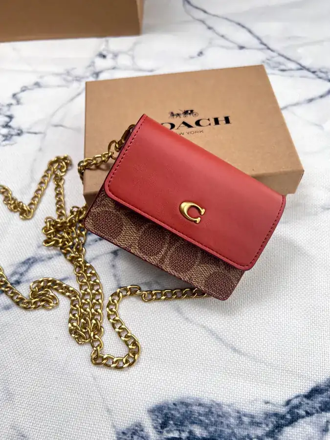 Coach Mini Print Bucket Bag with Brown Chain Strap