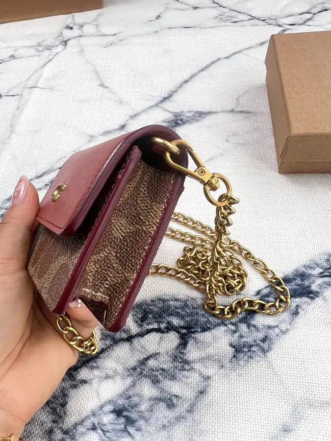 Coach Mini Print Bucket Bag with Brown Chain Strap