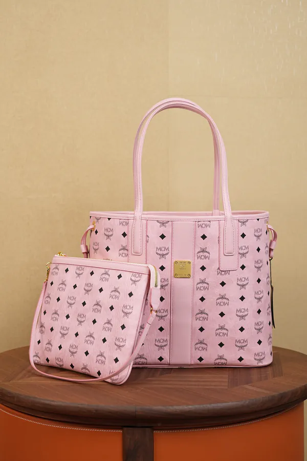 MCM Liz Visetos Medium Pink Double Sided Shopping Bag