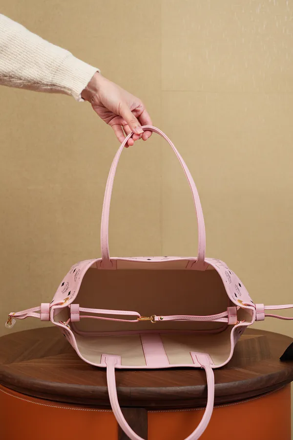 MCM Liz Visetos Medium Pink Double Sided Shopping Bag