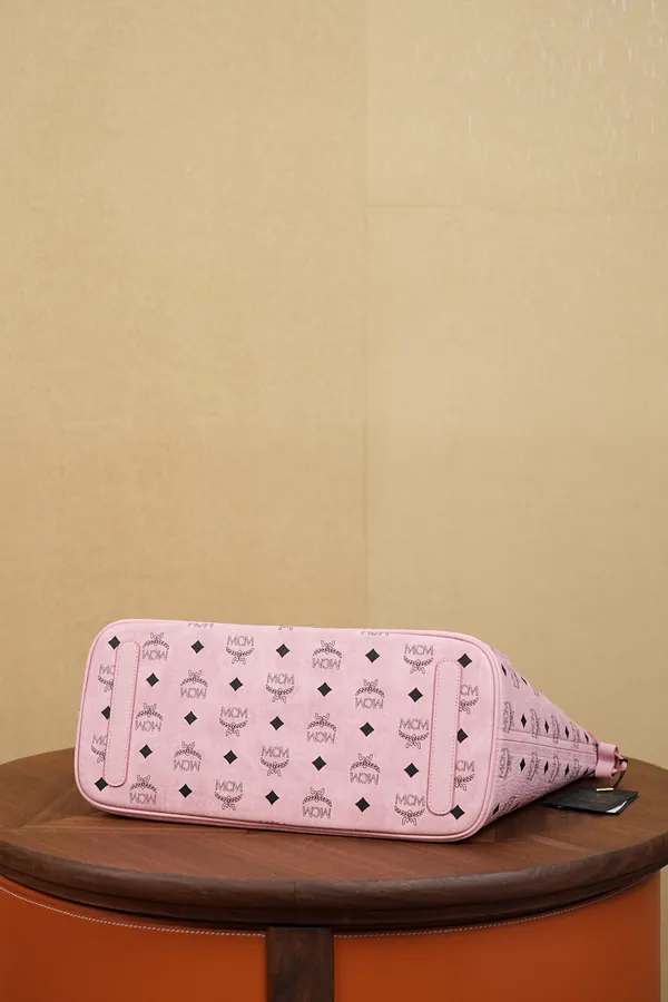 MCM Liz Visetos Medium Pink Double Sided Shopping Bag
