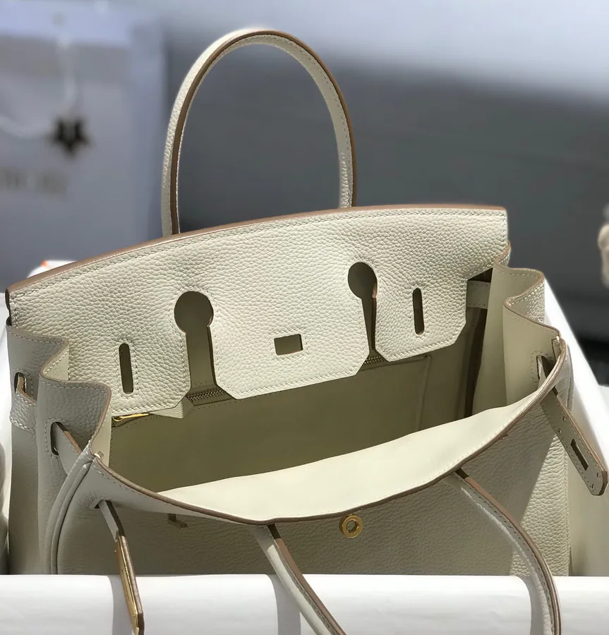 Hermes Birkin Silver Clasp Bucket Bag in Grained Calfskin