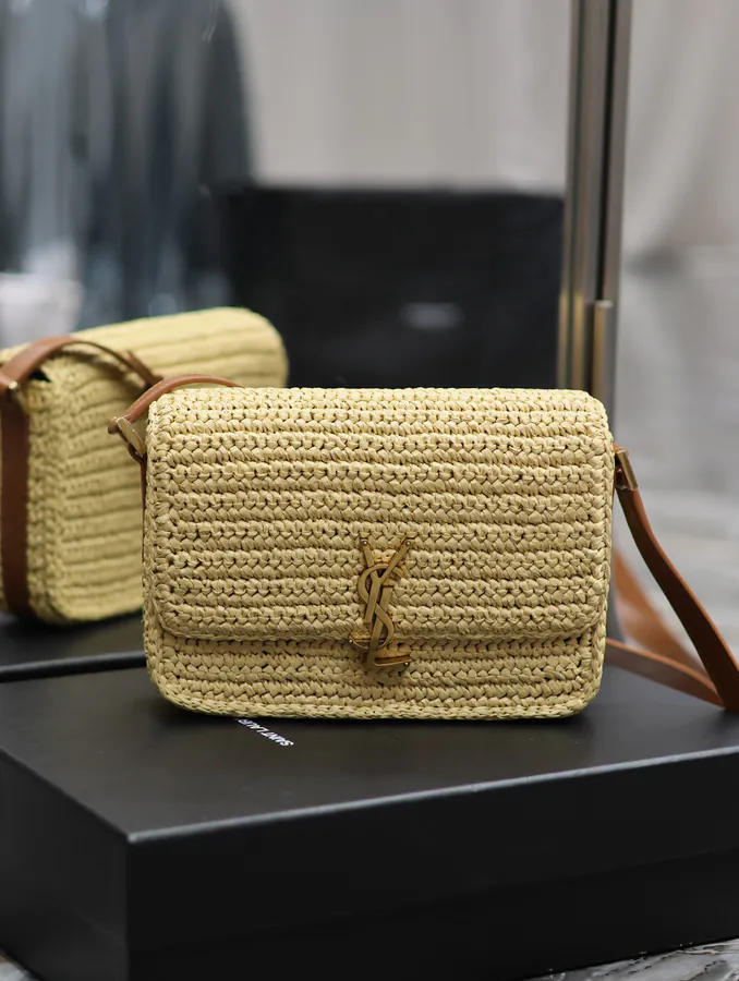 SOLFERINO Box Straw Basket Bag with Artistic Design