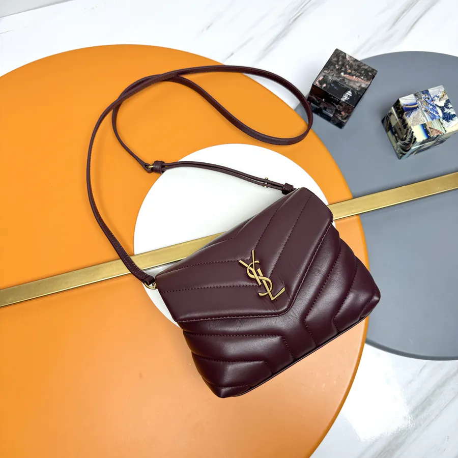 LouLou Mini Crossbody Bag in Chestnut with Gold Trim