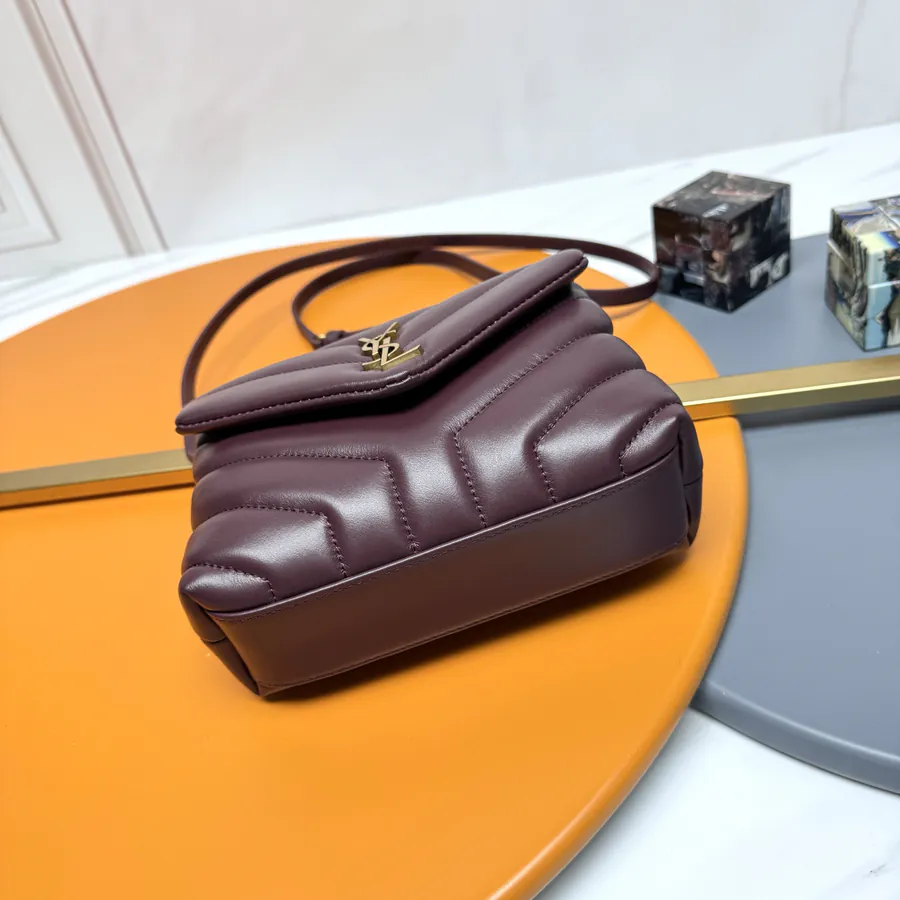LouLou Mini Crossbody Bag in Chestnut with Gold Trim