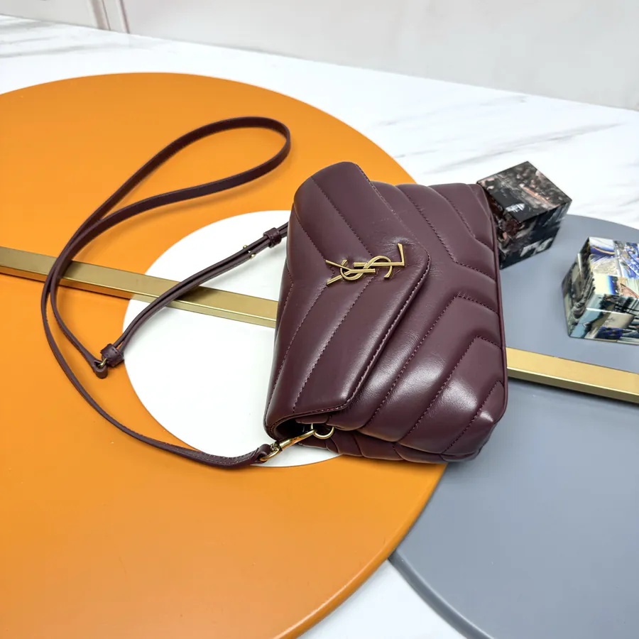 LouLou Mini Crossbody Bag in Chestnut with Gold Trim