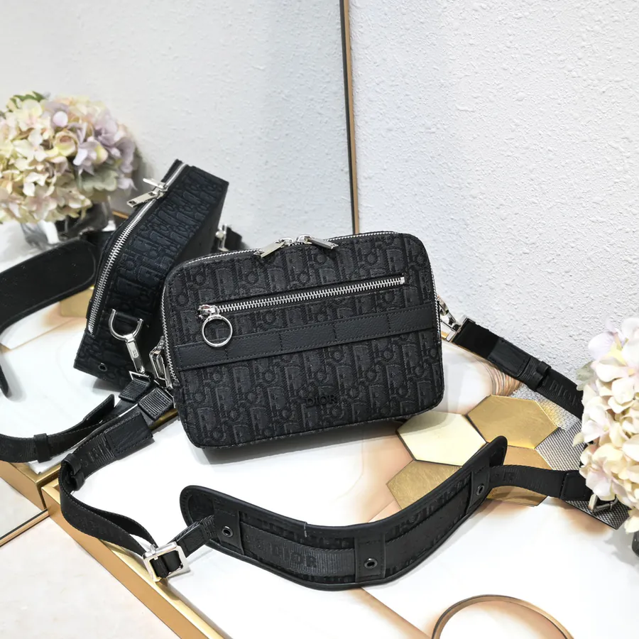 Dior Homme Camera Bag with Rounded Clasp and Leather Back