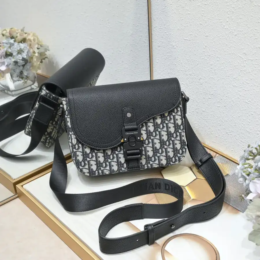 Mini Saddle Messenger Bag in Black Grained Calfskin