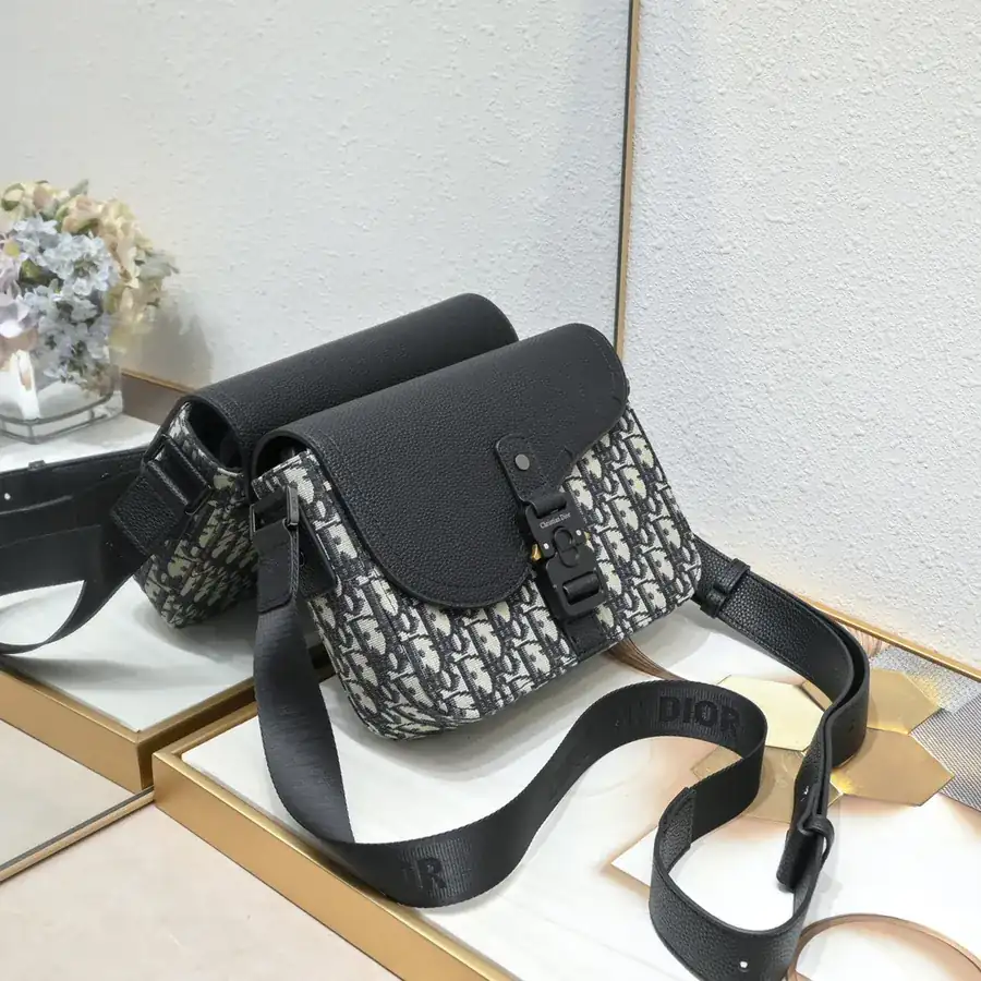 Mini Saddle Messenger Bag in Black Grained Calfskin