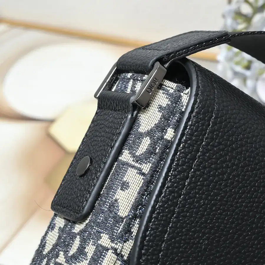 Mini Saddle Messenger Bag in Black Grained Calfskin