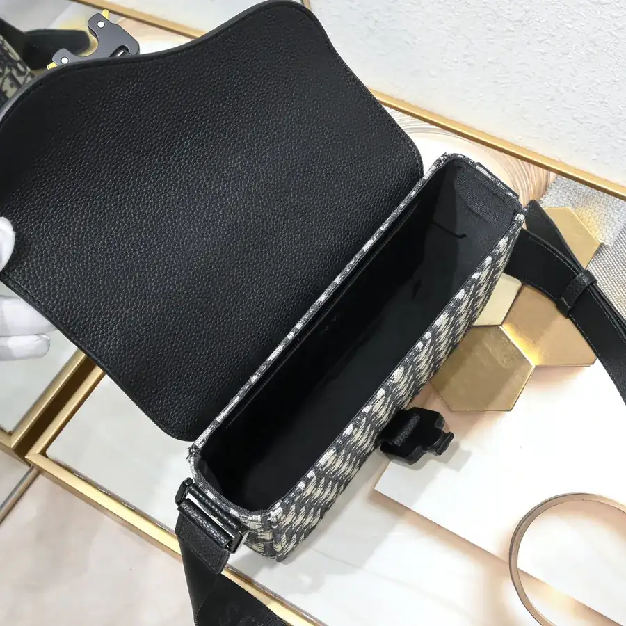 Mini Saddle Messenger Bag in Black Grained Calfskin