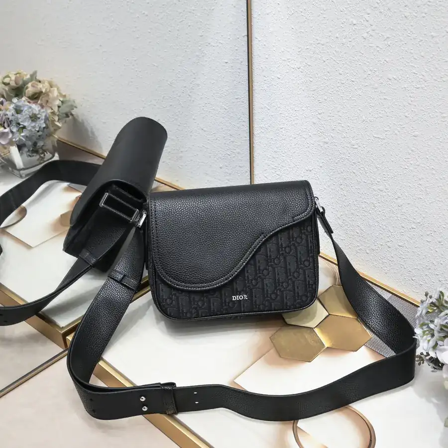 Mini Saddle Messenger Bag in Black Grained Calfskin