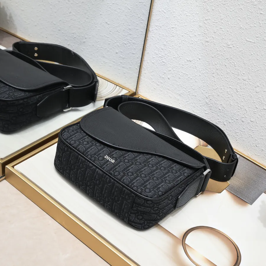 Mini Saddle Messenger Bag in Black Grained Calfskin