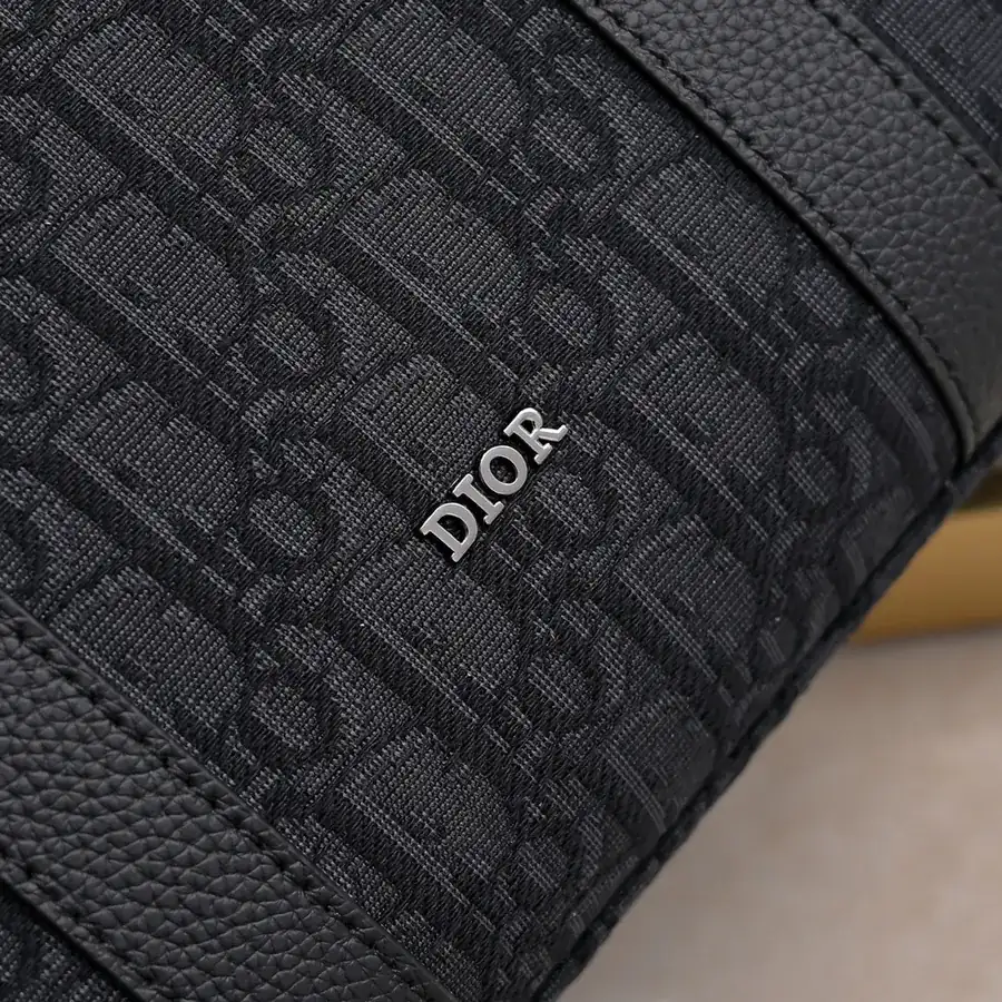 Dior Oblique Print Handbag with Grained Calfskin Details