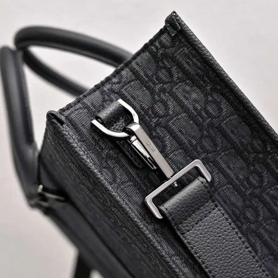 Dior Oblique Print Handbag with Grained Calfskin Details