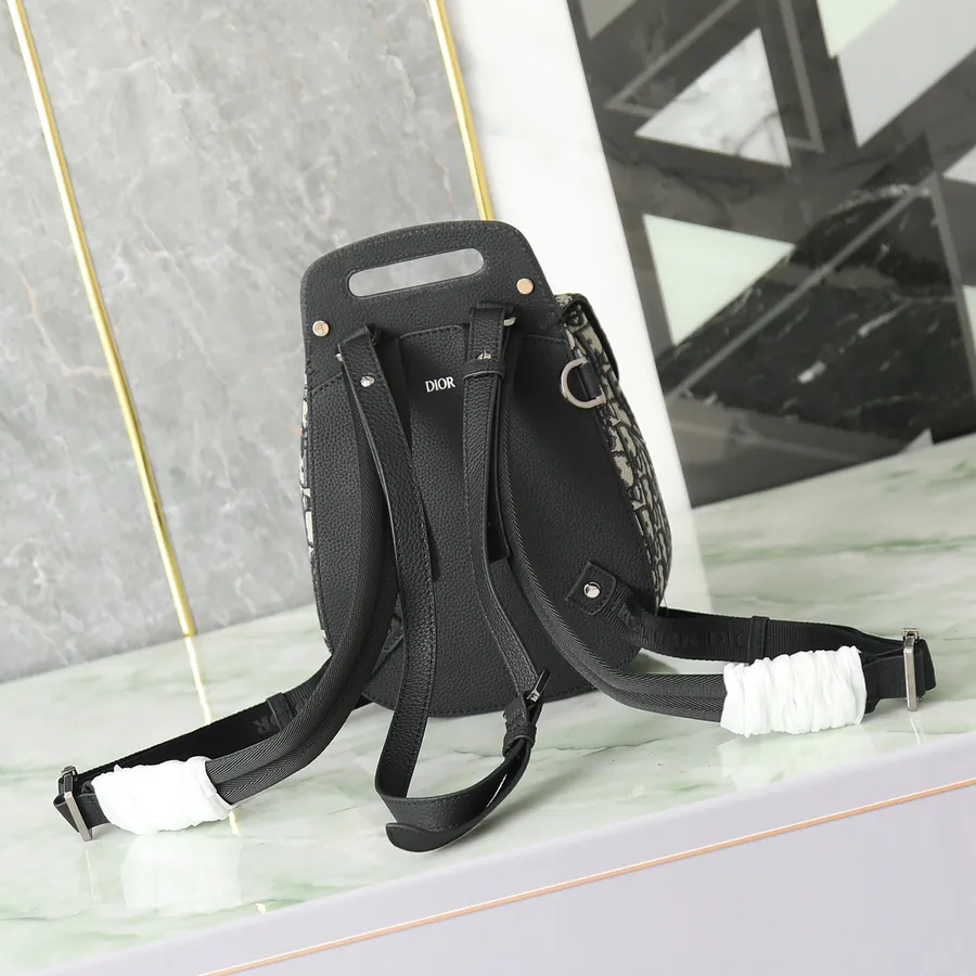 Dio Oblique Mini Backpack in Black Grained Calfskin