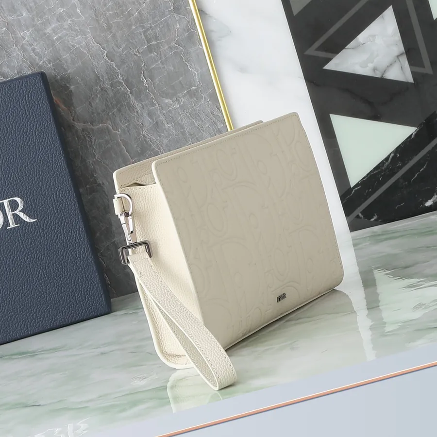 Dior A5 Triangle Tote in Beige Grained Calfskin