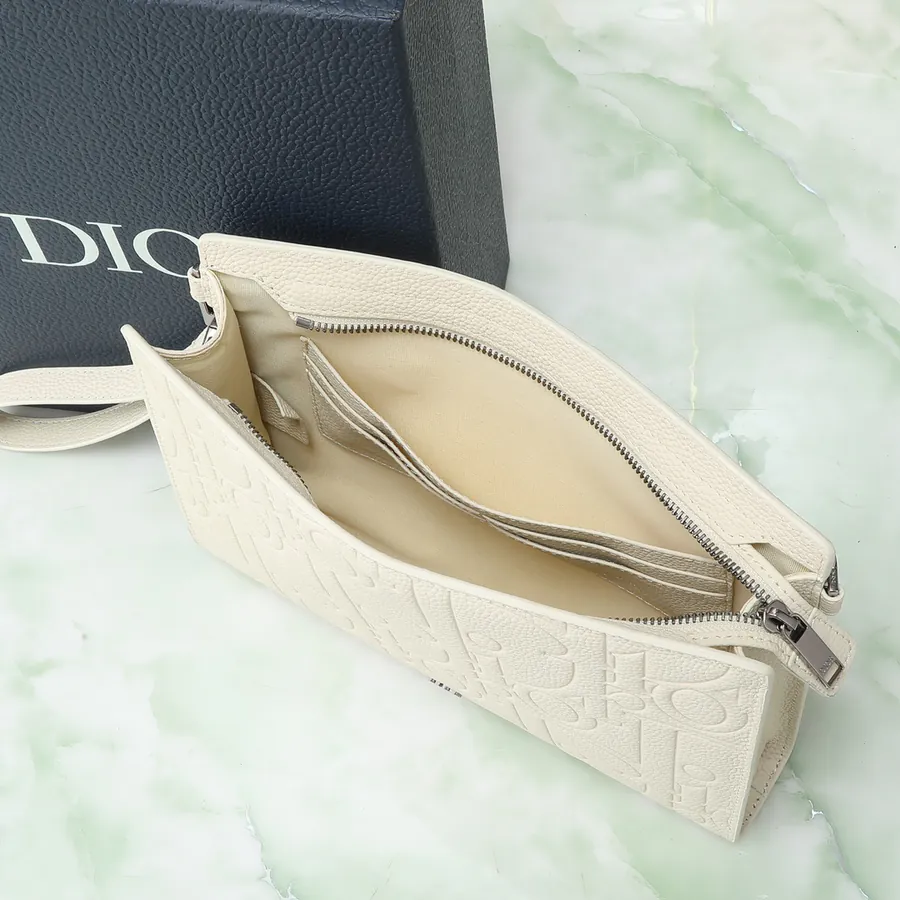 Dior A5 Triangle Tote in Beige Grained Calfskin